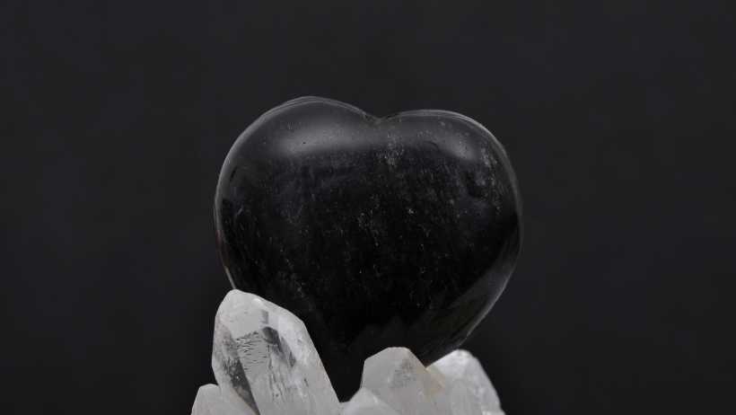 Obsidian Heart on Clear Quartz