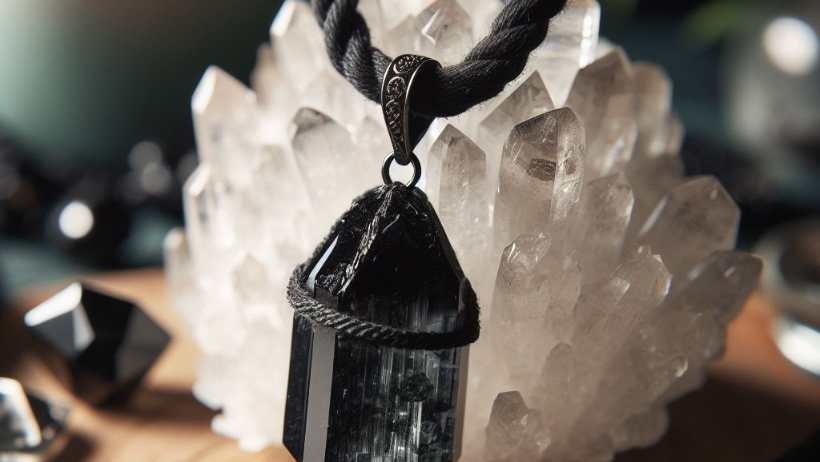 Black Tourmaline Pendant on Black Rope - Emotional Healing Stones