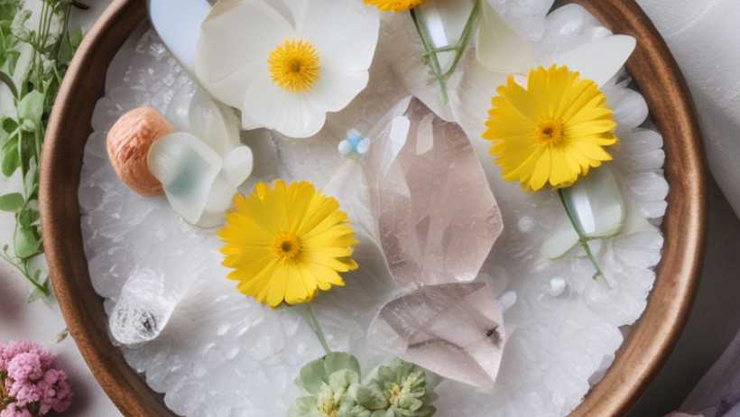 Clear Quartz Crystal and Flowers