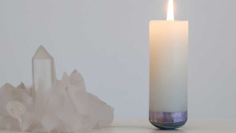 Clear Quartz Crystal next to Candle