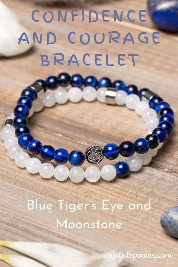 Confidence and Courage Bracelet-blue Tigers Eye-Moonstone-Conscious Items