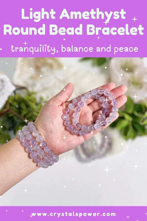 Light Amethyst Round Bead Bracelet - Rock Paradise