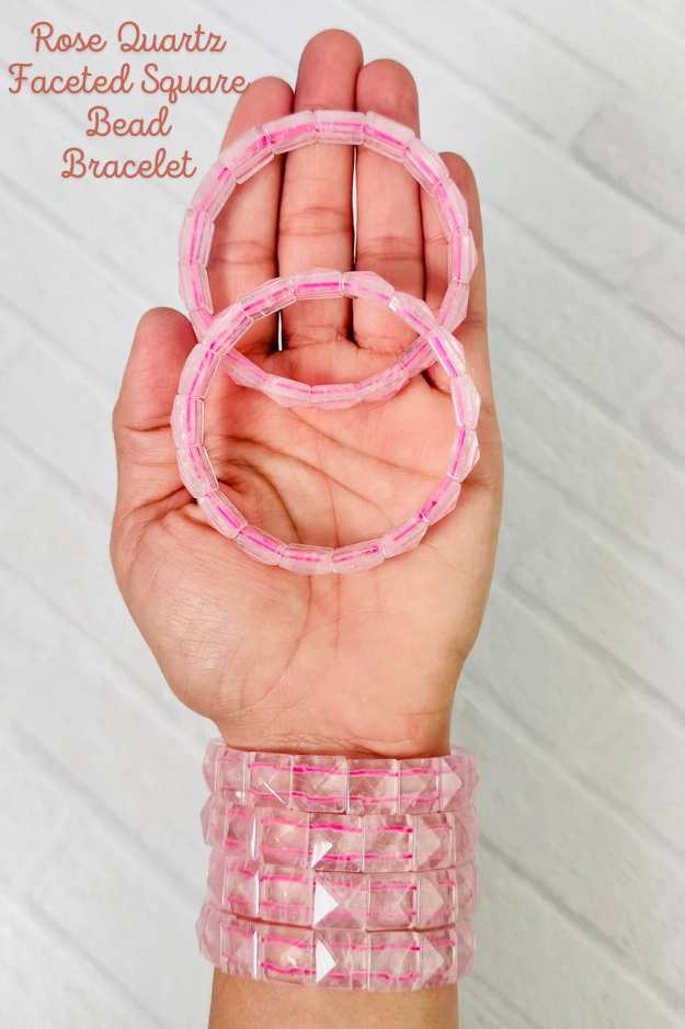 Rose Quartz Bracelet - faceted square bead - Rock Paradise - Emotional Healing Crystal Bracelets