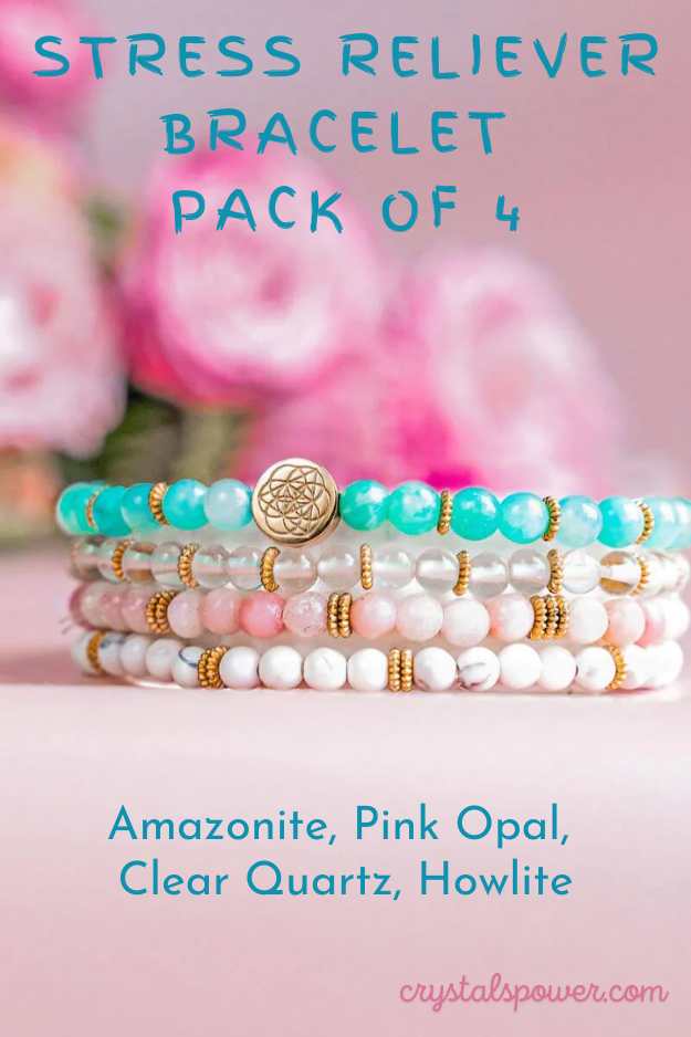 Stress Reliever Bracelet-Amazonite-Pink Opal,-Clear Quartz-Howlite-Conscious Items